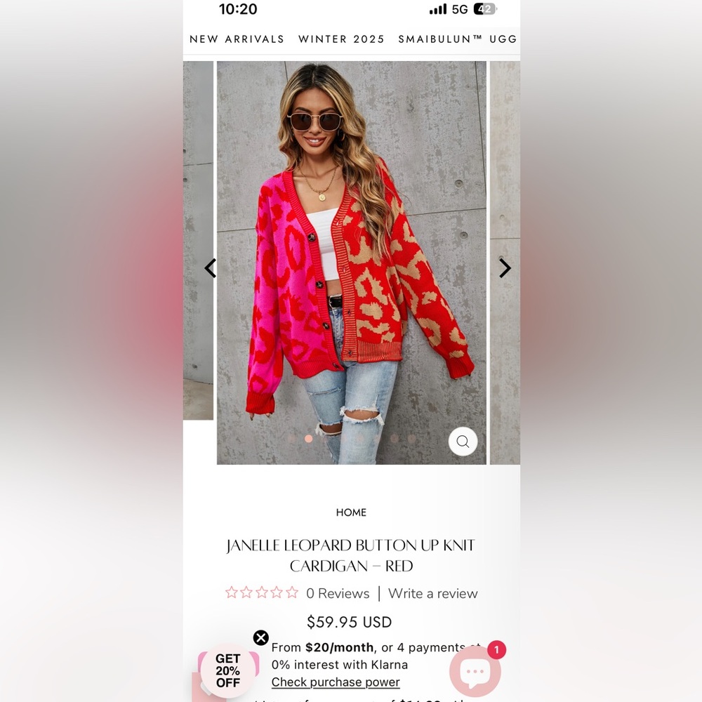 Stylish Red and Pink Leopard Print Women's Sweater - Picture 5 of 5